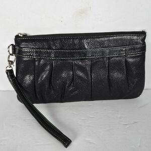 Tusk Black Leather Clutch/Wallet Zip Opening Removable Strap Attached Mirror